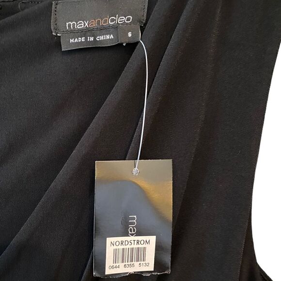Max and Cleo NWT Sz 6 Little Black Dress Front Ruching Sleeveless Swing Skirt - Picture 5 of 8
